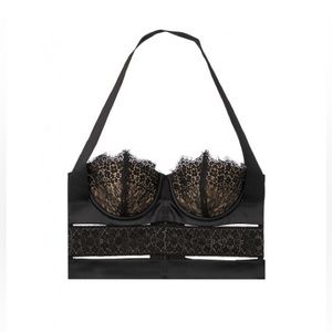 Victoria's Secret Black Lace Longline Halter Bra